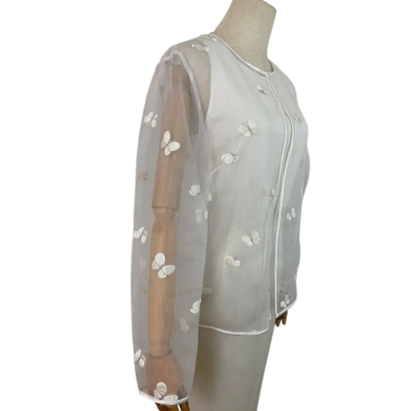 Sheer White Delicate Topper/Blazer Embroidered Butterfly Details Fairycore Sz 6 - Picture 2 of 12
